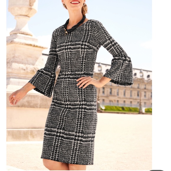 Talbots, BELL SLEEVE GALA GLEN PLAID SHEATH DRESS, size 16petite - Picture 2 of 7
